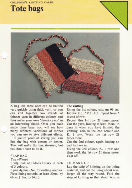 Vintage Hamlyn Knitting Pattern: Tote Bag
