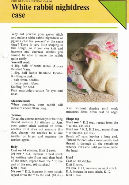 Vintage Hamlyn Knitting Pattern: White Rabbit Nightdress Case
