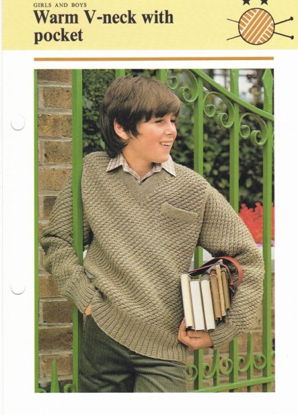 Vintage Hamlyn Knitting Pattern: Warm V-Neck Sweater With Pocket