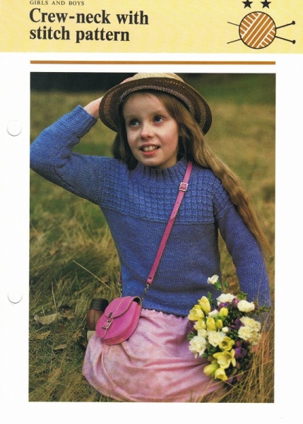 Vintage Hamlyn Knitting Pattern: Crew-Neck With Stitch Pattern