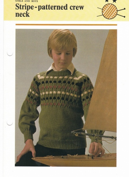 Vintage Hamlyn Knitting Pattern: Stripe-Patterned Crew Neck