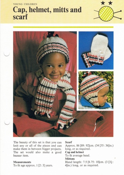 Vintage Hamlyn Knitting Pattern: Cap, Helmet, Mitts & Scarf