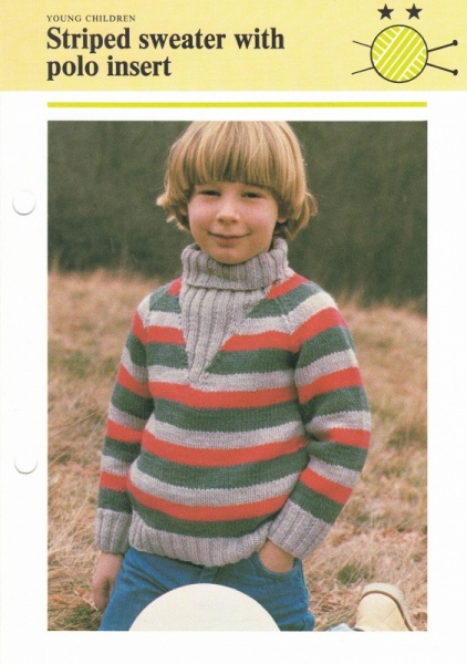 Vintage Hamlyn Knitting Pattern: Striped Sweater With Polo Insert