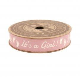 5m Roll Pink 'It's A Girl!' Cotton Ribbon