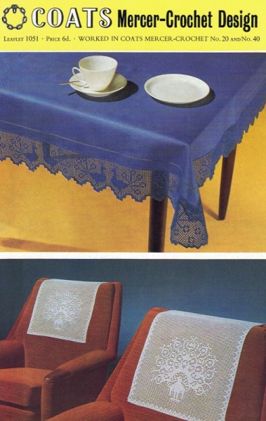Vintage Coats Crochet Pattern 1051- Peacock Design Chairbacks & Teacloth Edging
