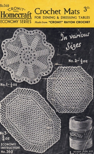 Vintage Cronit Homecraft Crochet Pattern 369: Dining & Dressing Table Mats