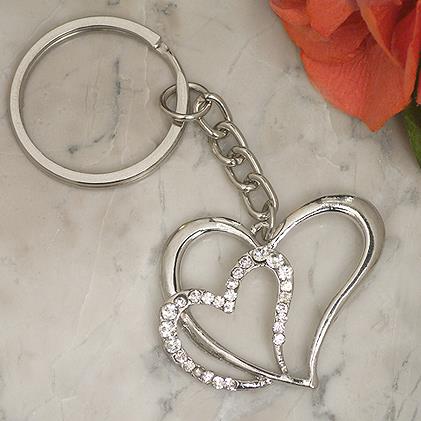 Elegant Valentine Chrome Double Heart Keychain