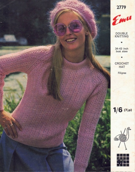 Vintage Emu Knitting Pattern 2779 - Ladies Sweater & Crochet Hat