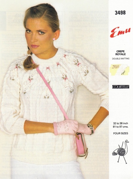 Vintage Emu Knitting Pattern 3498 - Sweater with Embroidered Yoke