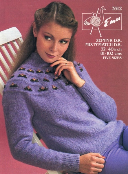 Vintage Emu Knitting Pattern 3512 - Sweater with Embroidered Yoke