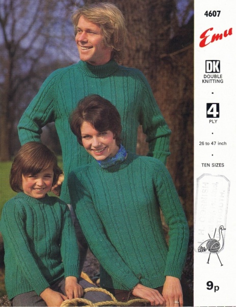 Vintage Emu Knitting Pattern 4607 - Family Sweaters - PDF Download