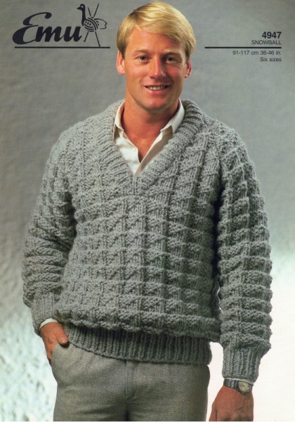 Vintage Emu Knitting Pattern 4947 - Men's V-Neck Sweater
