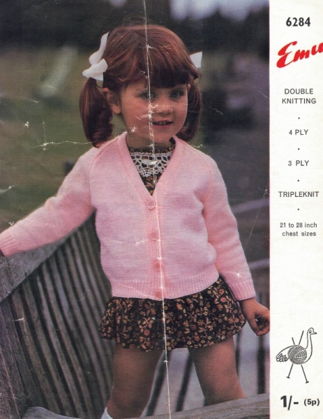 Vintage Emu Knitting Pattern 6284 - Childs Cardigan