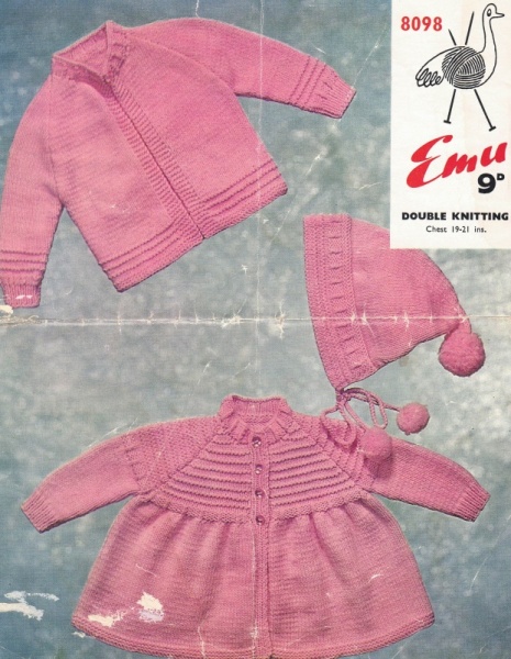 Vintage Emu Knitting Pattern 8098 - Jackets and Bonnet