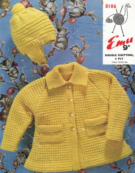 Vintage Emu Knitting Pattern 8106 - Childs Coat & Hat