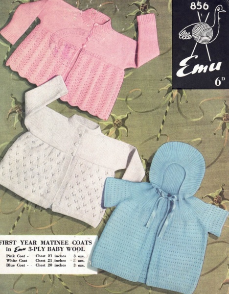Vintage Emu Knitting Pattern 856 - First Year Matinee Coats