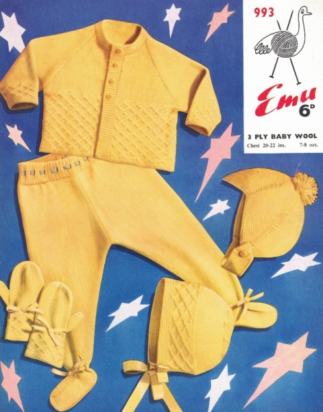 Vintage Emu Knitting Pattern 993 - Babies' Pram Set