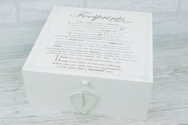 Wooden 'Footprints in The Sand' Memory Keepsake Storage Box