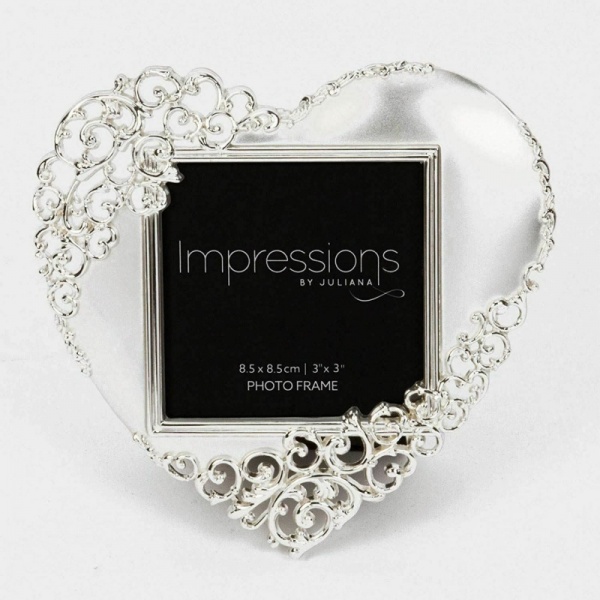 Impressions Silver Plated Ornate Heart Photo Frame 3'' x 3''