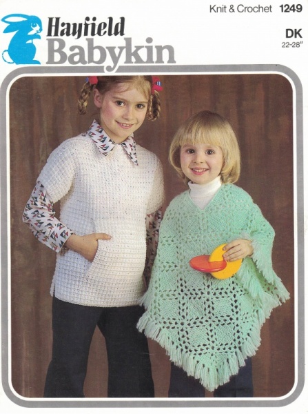 Vintage Hayfield Knitting Pattern No. 1249 - Knitted Tabard & Crochet Poncho