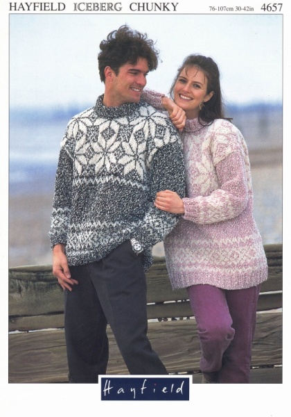 Vintage Hayfield Knitting Pattern No. 4657 - His & Hers Sweaters
