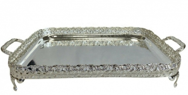 Large Silver Plated Footed Gallery Tray