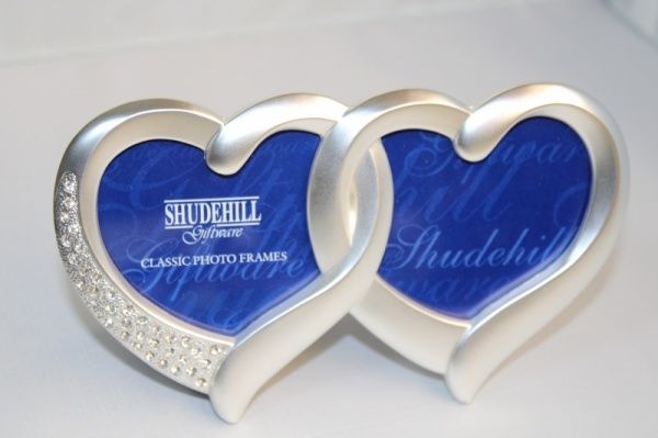 Shudehill Silver Plated Double Heart Photo Frame with Diamante 3'' x 3''