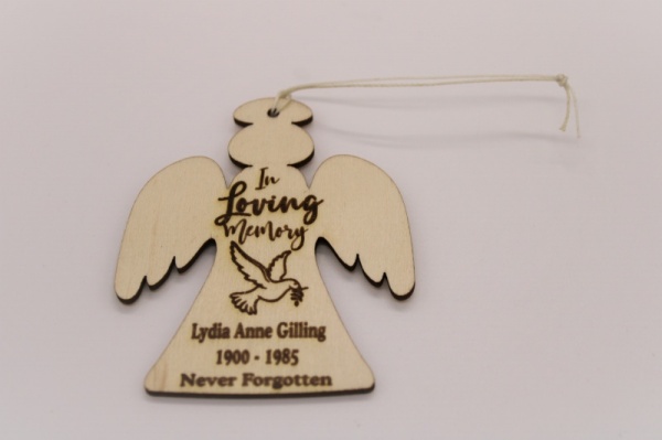 'In Loving Memory' Personalised Memorial Wooden Angel Tree Decoration