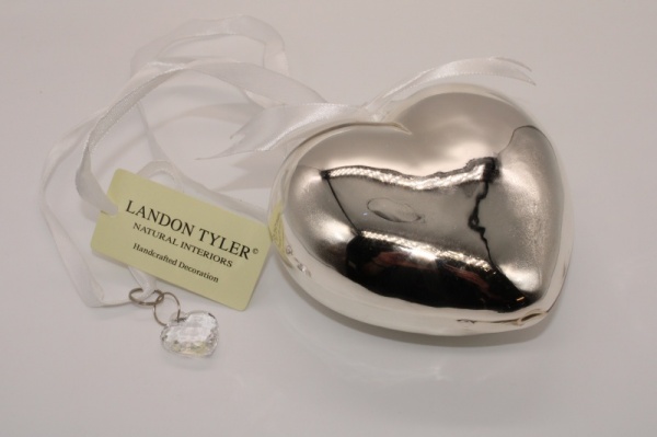 Silver Heart Bauble with Crystal Heart