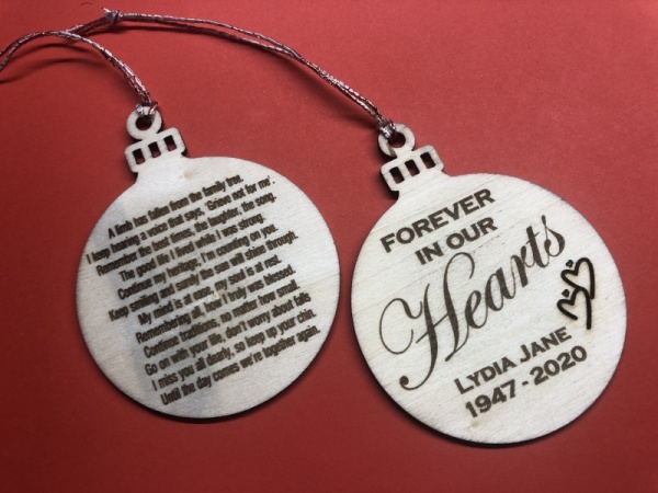 Forever in our Hearts Personalised Memorial Wooden Bauble Tree Decoration