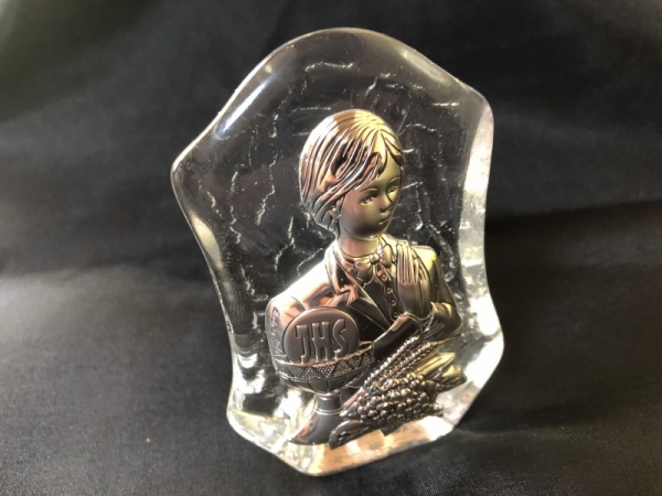 Glass Plaque with Silver Inset - Holy Communion, Praying Boy