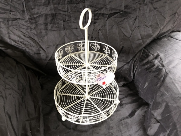 Two Tier White Wire Cake Stand with Heart Design
