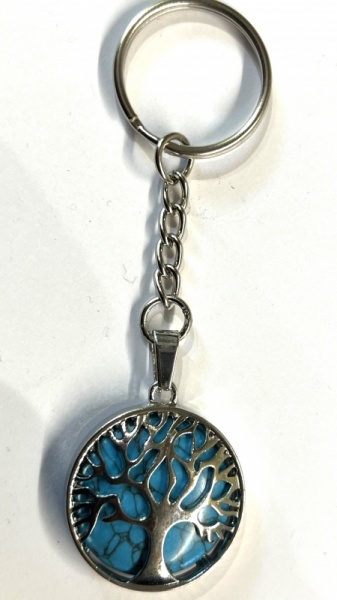Tree of Life Key Ring with Blue Howlite Gemstone Charm Pendant