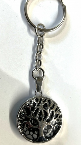 Tree of Life Key Ring with Snowflake Obsidian Gemstone Charm Pendant