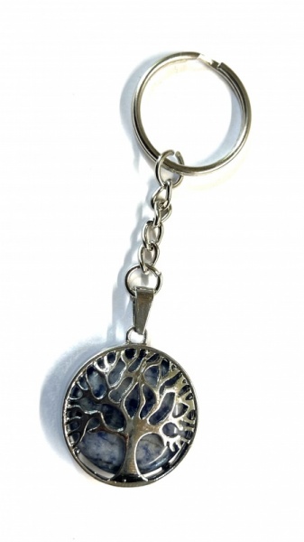Tree of Life Key Ring with Sodalite Gemstone Charm Pendant