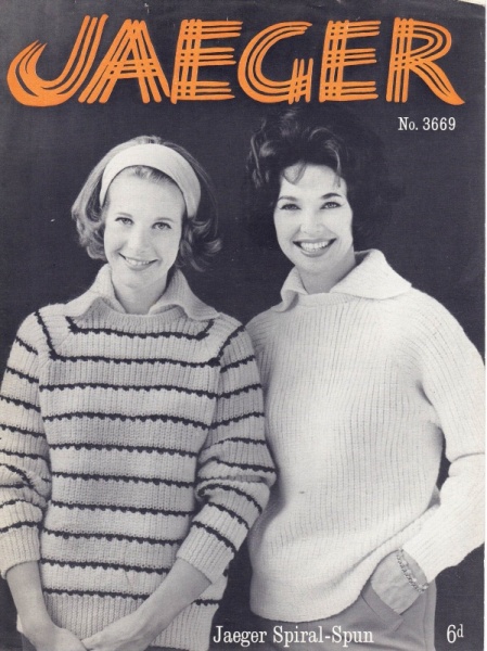 Vintage Jaeger Knitting Pattern No. 3669 - Ladies Striped & Plain Sweaters - PDF Download