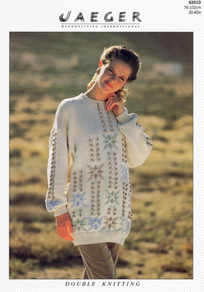 Vintage Jaeger Knitting Pattern No. 6391D - Ladies Star & Cable Sweater