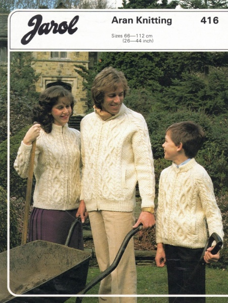 Vintage Jarol Knitting Pattern 416: Family Aran Cardigans