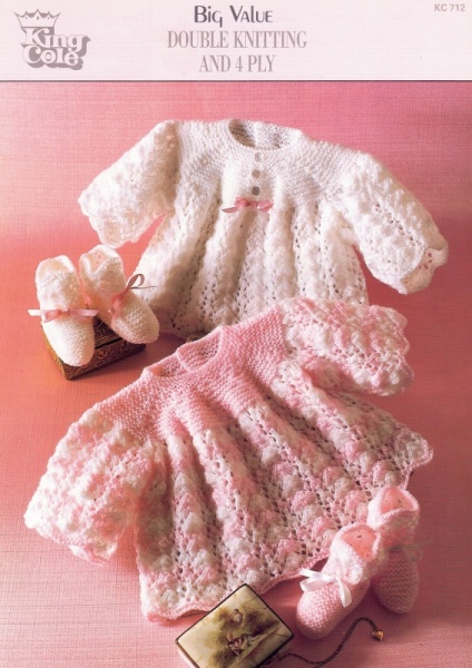 Vintage King Cole Knitting Pattern 712: Baby Angel Top & Bootees