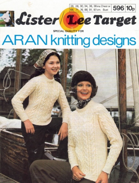 Vintage Lee-Target Knitting Pattern 596: Mother & Daughter Aran Sweaters