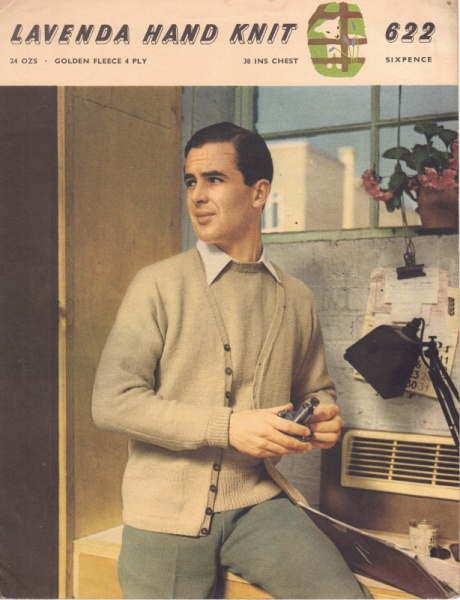 Vintage Lister Knitting Pattern 622 - Mans Dolman Sleeve Cardigan & Pullover