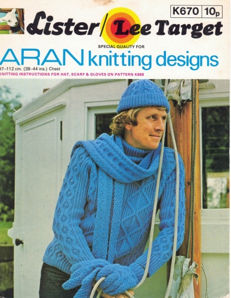 Vintage Lister-Lee Knitting Pattern K670: Man's Polo Neck Aran Sweater