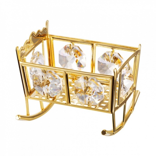 24K Gold Plated Minature Crib with Swarovski Crystals