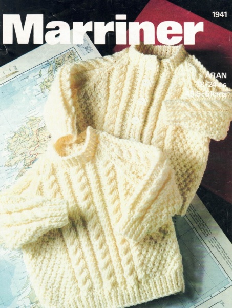 Vintage Marriner Knitting Pattern No 1941: Childs Aran Sweater & Cardigan