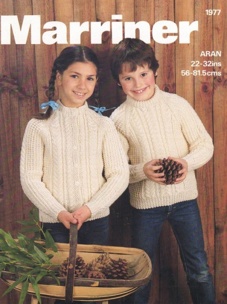Vintage Marriner Knitting Pattern No 1977: Childs Aran Sweater & Cardigan