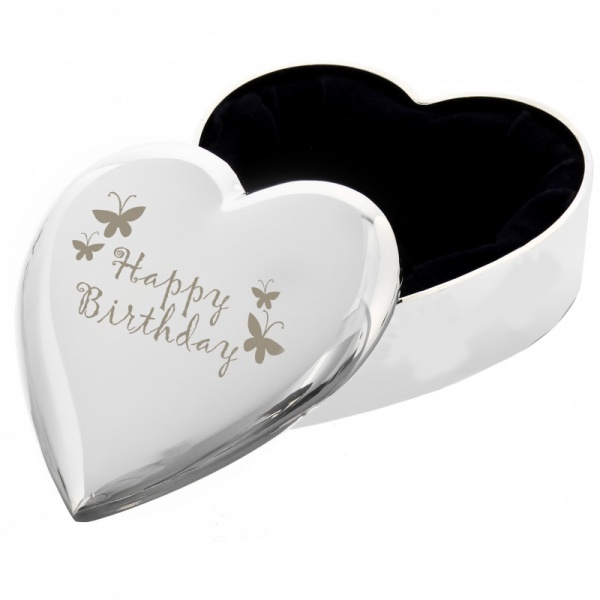 Happy Birthday Butterfly Design Heart Shaped Trinket Box
