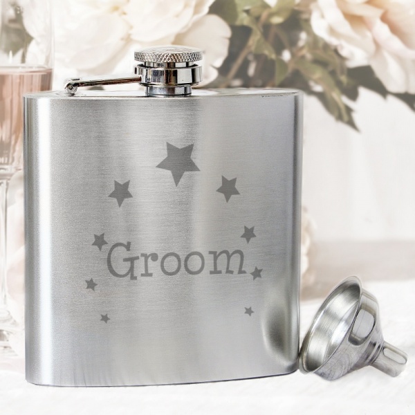 Stainless Steel Wedding Party Hip Flasks - 6oz