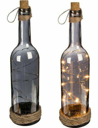 Smoked Glass Bottle and Cork with 10 x Warm White LED Lights