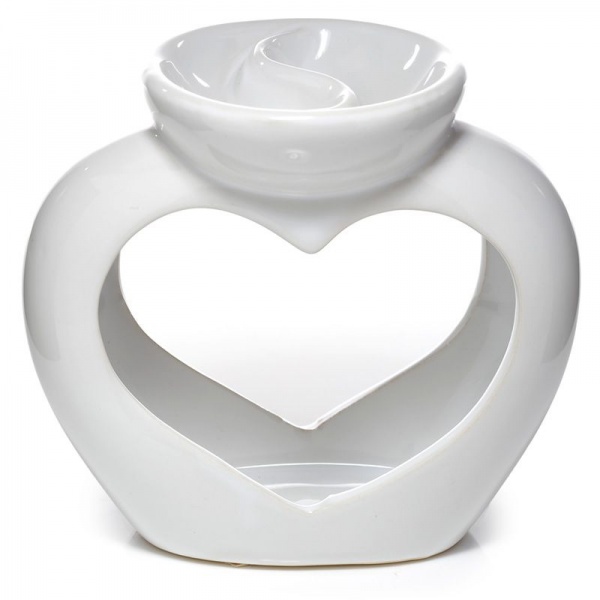White Ceramic Heart Shaped Double Dish Oil and Wax Burner