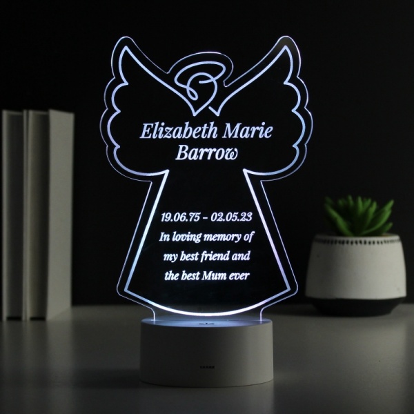 Personalised Angel Free Text Memorial Colour Changing LED Light